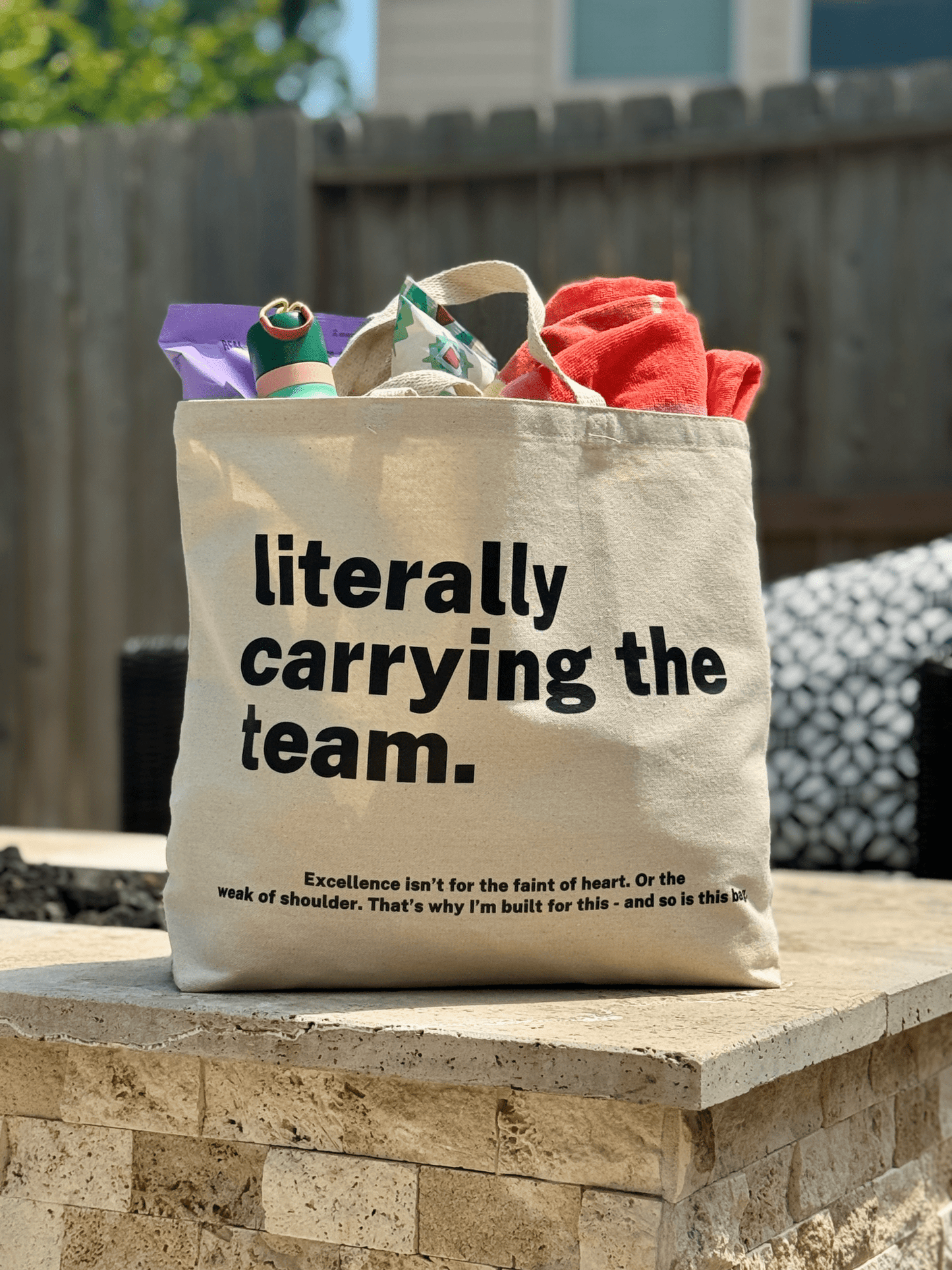 Shop the Literally Carrying the Team Tote Bags at Up & Comer. Free shipping!