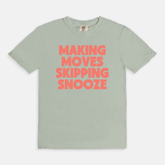 Shop the Making Moves Skipping Snooze T-Shirt in Bay. Free shipping. Buy today at Up & Comer!